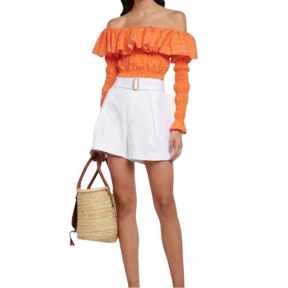 Caroline Constas Lydia Top XS Salmon Orange Polka Dot Off Shoulder Ruffle NWT